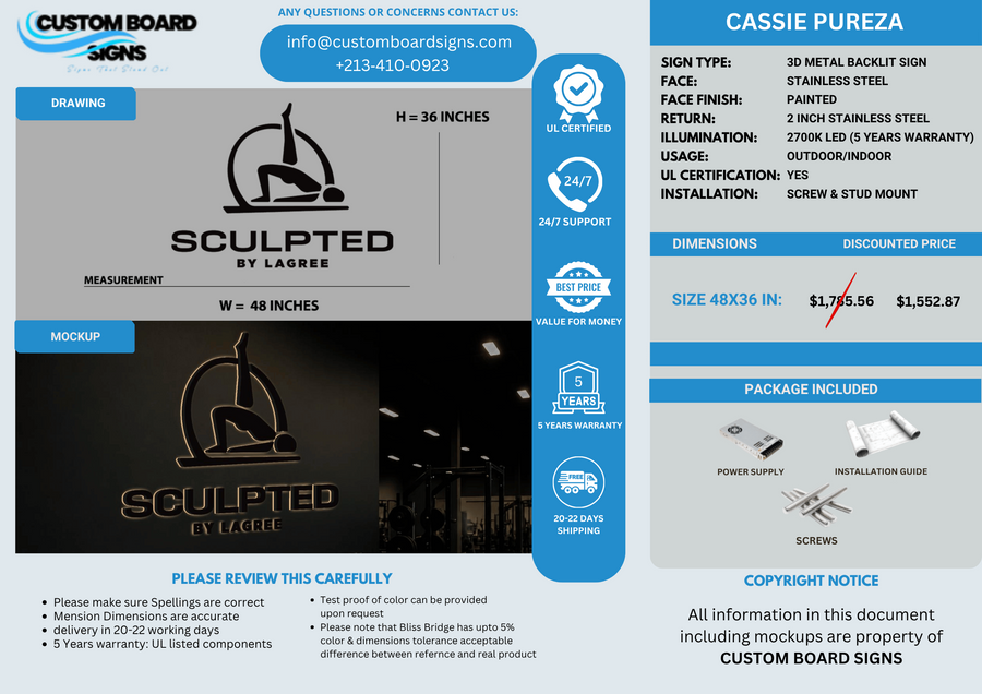 CUSTOM BUSINESS LOGO SIGNS FOR CASSIE PUREZA