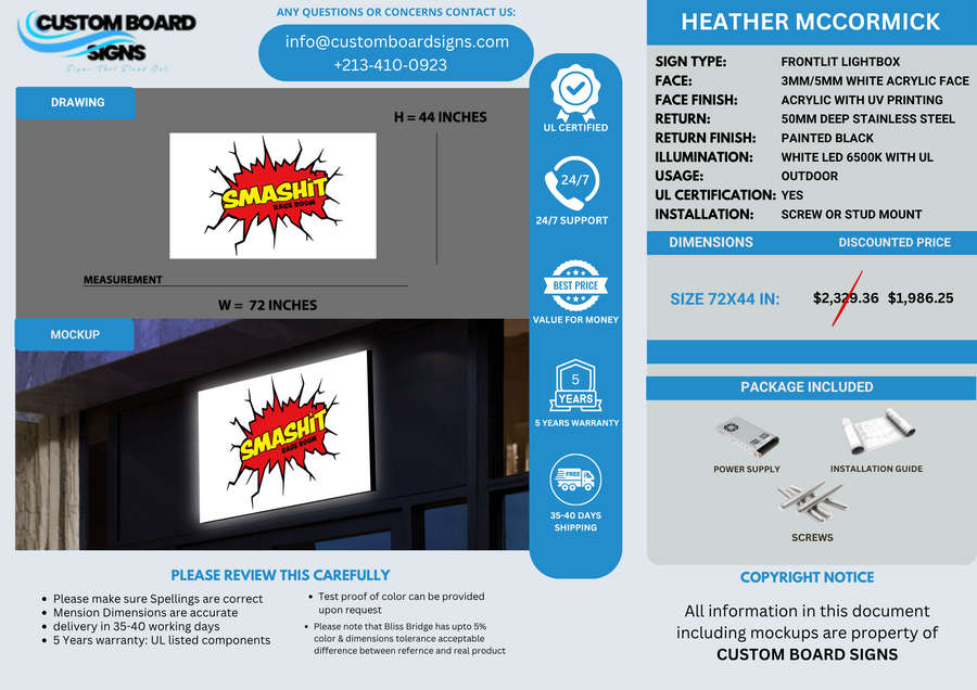 CUSTOM LIGHTBOX SIGN FOR HEATHER MCCORMICK