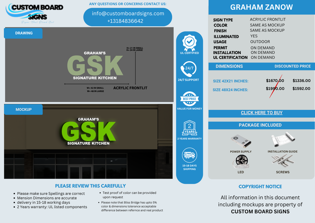 ACRYLIC FRONTLIT SIGN FOR GRAHAM ZANHOW – CustomBoardSigns