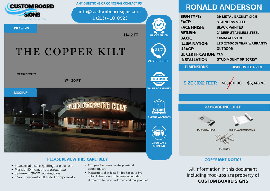 3D METAL BACKLIT SIGN FOR RONALD ANDERSON