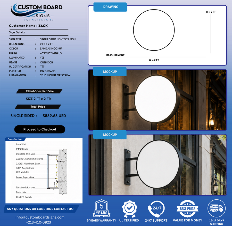 SINGLE SIDED LIGHTBOX SIGN FOR ZACK BRANDT