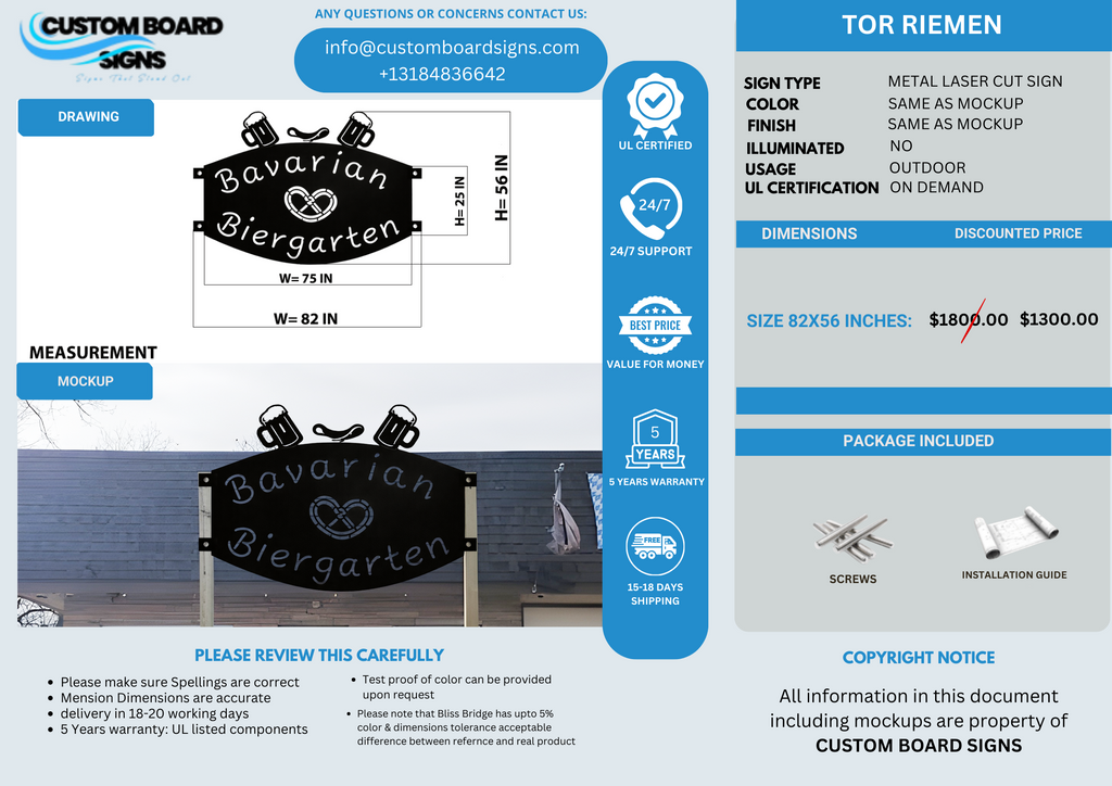 CUSTOM LASER CUT METAL SIGN FOR Tor Riemen – CustomBoardSigns
